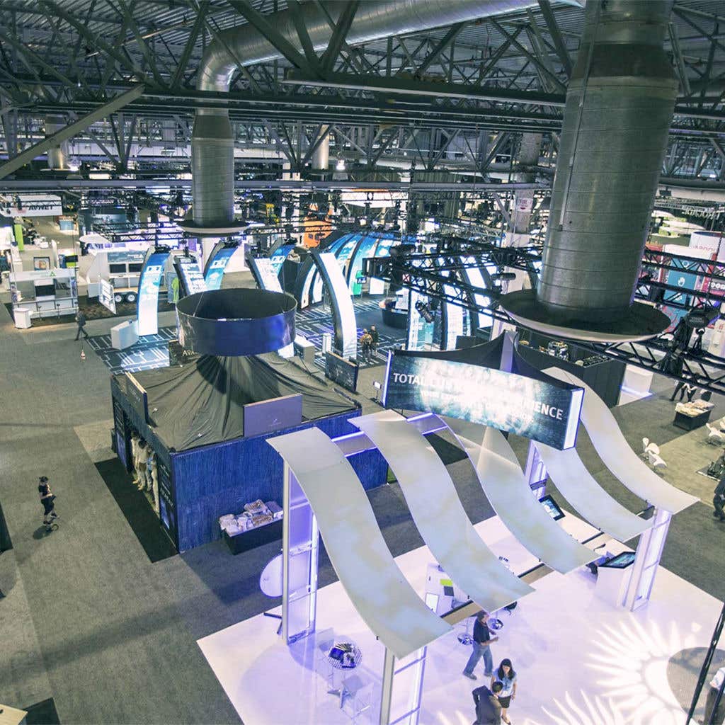 Aerial view of the interior of the Expo hall G at the Venetian Resort.