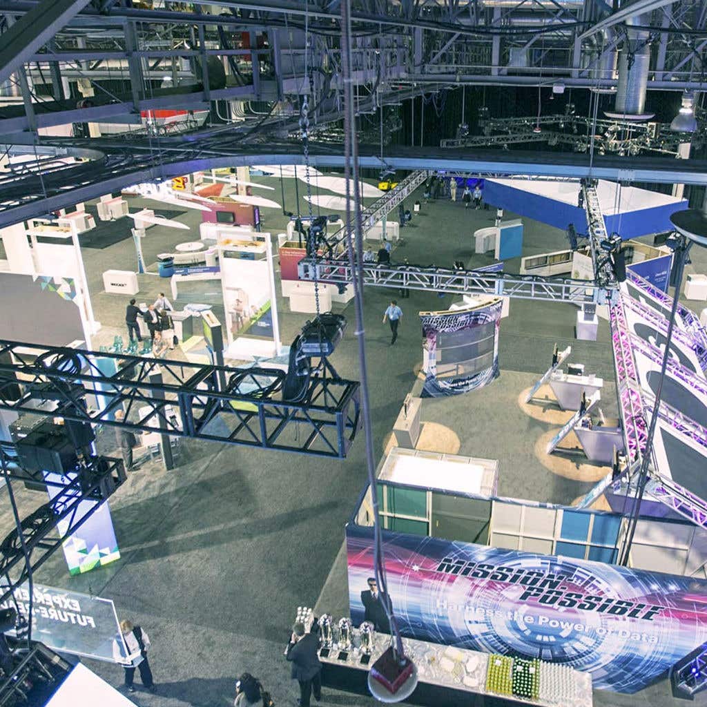 Aerial view of the interior of the Expo hall D at the Venetian Resort.
