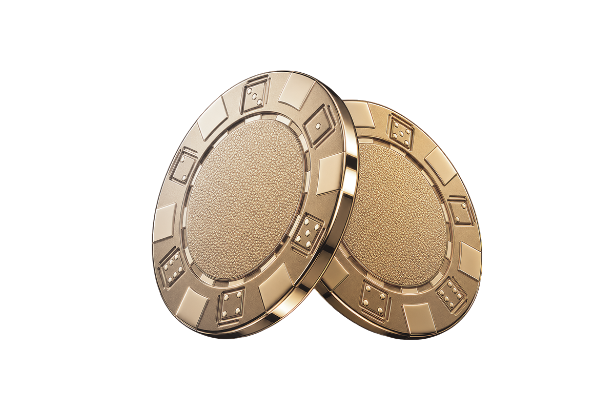 Two sleek, golden poker chips.