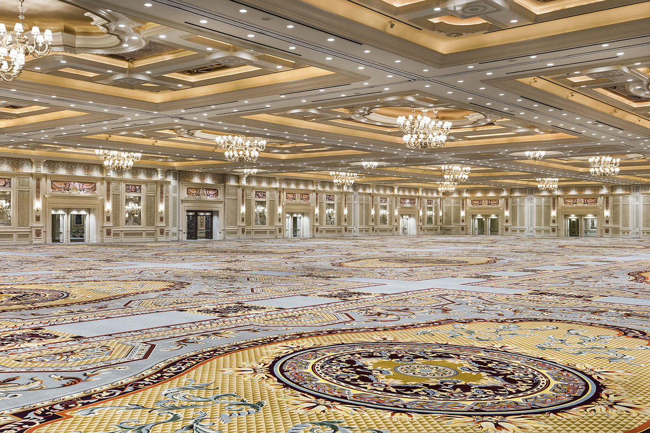 Interior of the Palazzo Ballroom at the Venetian Resort, with vaulted ceiling and chandeliers.