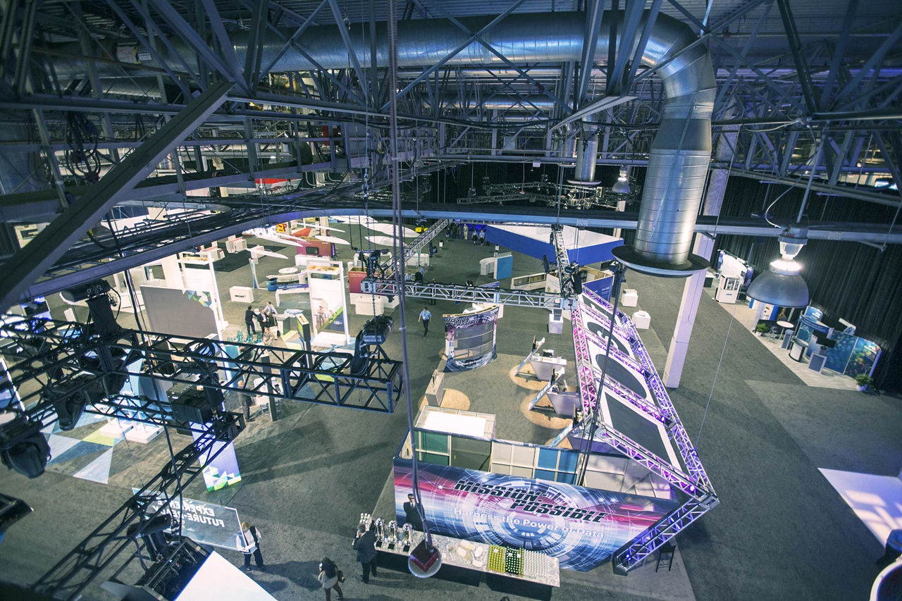Aerial view of the interior of the Expo hall D at the Venetian Resort.